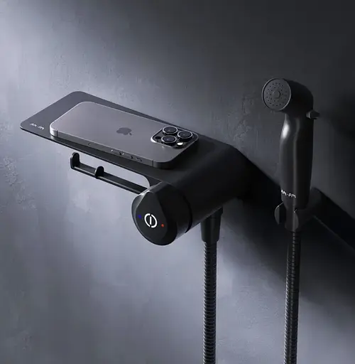 Гігієнічний душ Am.Pm X-Joy із змішувачем та полицею, чорний матовий F0H85A822 - фото 2