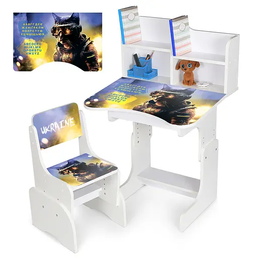 Парта зі стільчиком, 69.5x44.5 см, Кіт-воїн, абетка, N2071-2-1