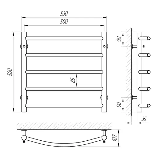 Водяна рушникосушка Laris Класік П5 500x500 71207580, Хром - фото 2