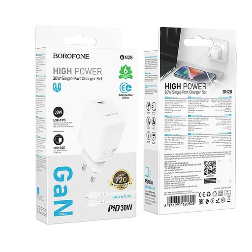 Мережевий зарядний пристрій Borofone BN28 Fuente single port PD30W charger (EU) білий - фото 2