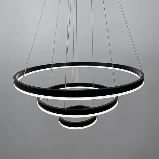 Cучасна люстра на три кільця у чорному каркасі Line.F Діаметр 60+40+20 см - фото 3