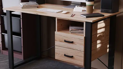 Письменный стол с ящиками Ferrum-decor Оскар 750x1200x600 металл Черный ДСП Дуб Сан-Марино 16 мм (FRD-103214) - фото 2