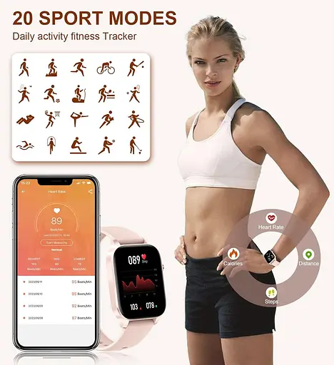 Смарт годинник Iaret Call & Answer, Розумний годинник для жінок, Фітнес-шагомер Монітор серцевого ритму, Артеріальний тиск SpO2 - фото 3