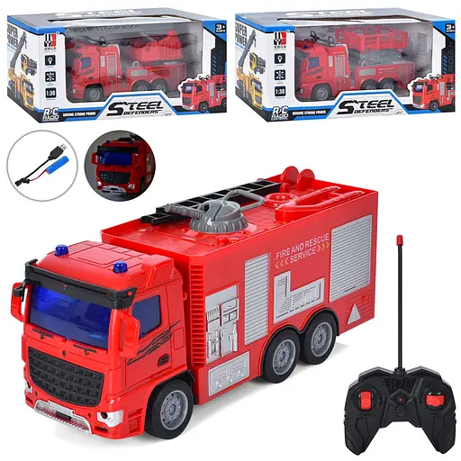 Машина пожежна радіокерована, 1:30, акумулятор, USB-зарядка, гумові колеса, 31x14.5x13 см (В асортименті) - фото 2