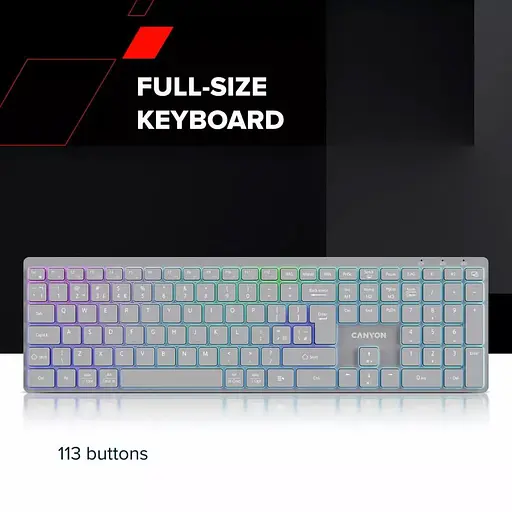 Клавіатура Canyon HKB-W11 UK/US RGB Dual Mode Wireless Grey (CNS-HBTK11G) - фото 8