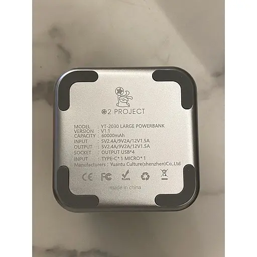 Повербанк O2 Project YT-2030b большой емкости с быстрой зарядкой Type C 60000 mAh 36W - фото 3