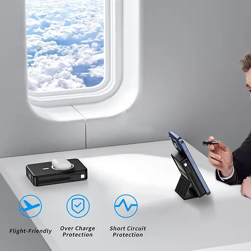 Бездротовий зарядний банк CROWATTS Mag-safe Power Bank ємністю 10000 мАг, PD 22,5 Вт з USB-C - фото 3