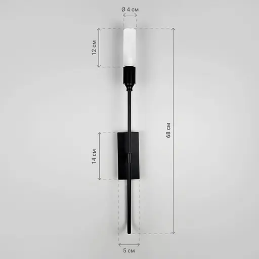 Бра в чорному корпусі з видовженим плафоном 68х8 см Line F Арт. W1824/1 BK - фото 4