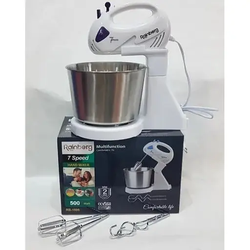 Стационарный электрический миксер с чашей Rainberg RB-1006 500W с насадками для замешивания крутого теста - фото 5