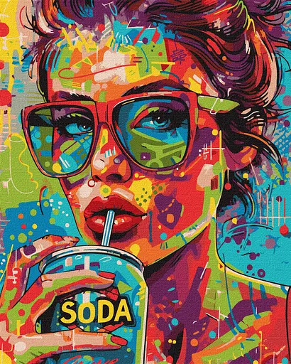Набор для росписи по номерам Девушка с газировкой, Ideyka, 40x50 см, КНО5126