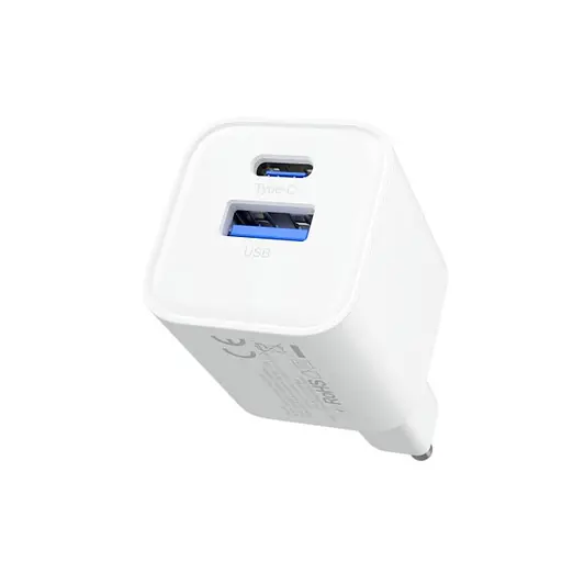 Зарядное устройство адаптер Proove Silicone Power Plus 20W (Type-C+USB) белое - фото 3