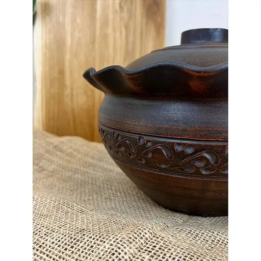 Макітра хвиля з кришкою 2.5 літра керамічна (глиняна) різьблений декор - фото 5