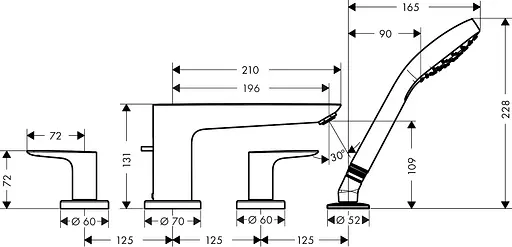 Смеситель врезной на борт ванны Hansgrohe Talis E на 4 отверстия Matt White 71748700 Белый матовый - фото 2