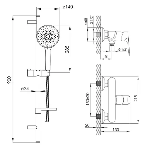 Змішувач для душа KUCERA + душовий гарнітур NETKA (15105+9014003) хром Imprese SET20220127 Хром - фото 2