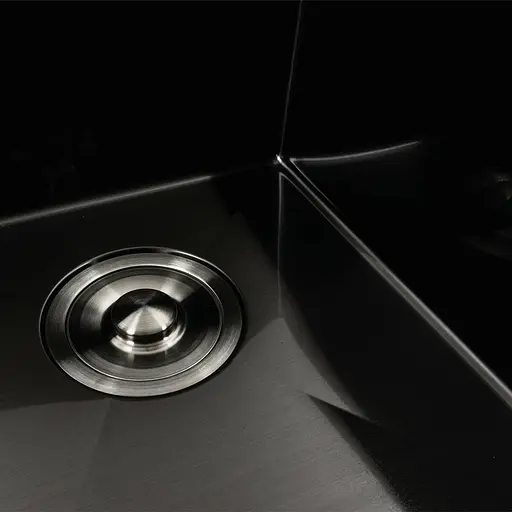 Кухонна мийка чорна PVD 58x48 R Platinum Handmade (два отвори, круглий сифон 3,0/0,8), Чорний - фото 7