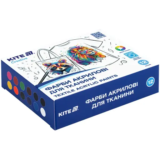 Краски акриловые для ткани Kite Creative 12 цветов 20 мл (K-276) - фото 1