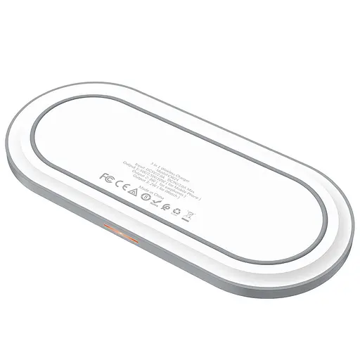 Заряджання — майданчик бездротовий для 3 пристроїв HOCO CW24 Handsome 3in1 15W білий - фото 4