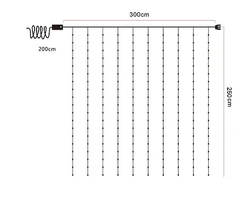 Гірлянда штора Sun Lamp великі краплі роси 3х2.5 м 250 LED з пультом від USB от powerbank - фото 2