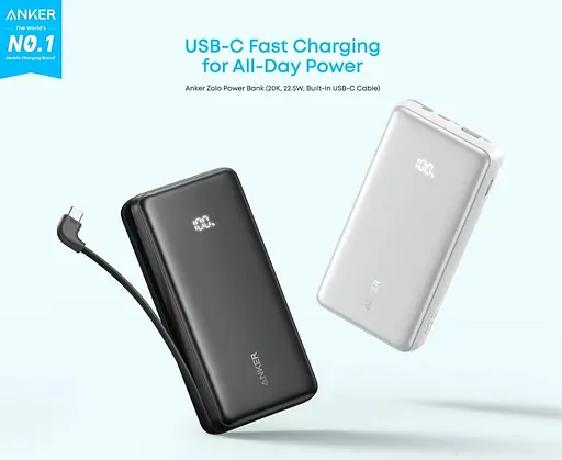 Повербанк Anker Zolo 22.5W чорний 20000 mAh - фото 2