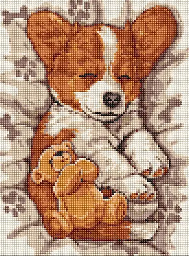 Набор с алмазной мозаикой Сонный корги Ideyka AMO8044, 30x40 см