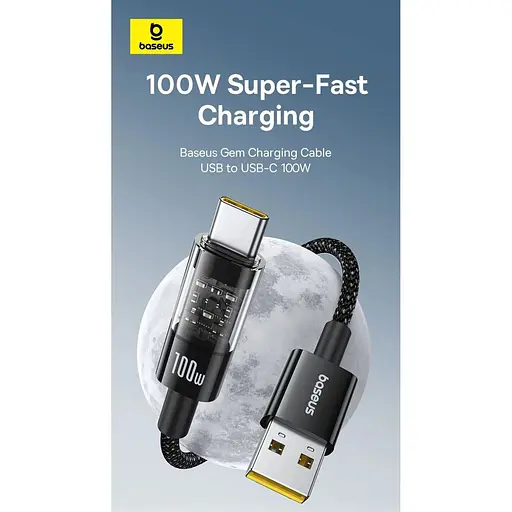 Кабель Baseus Gem USB-A to USB-C 100w 1m Black (P10373002111-00) [155565] - фото 5