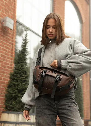 Большая женская поясная сумка бананка Sambag DynamicDart коричневая 38×21×7 см (80411020) - фото 2