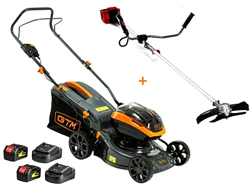 Газонокосарка акумуляторна GTM BLM42+2 АКБ і ЗП + Триммер акумуляторний (кущоріз) GTM BC36/340BL (BLM42+BC36/340BL_PROMO) - фото 1