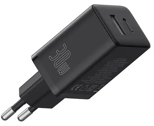 Мережевий зарядний пристрій Baseus Cube Fast Charger Type-C+USB 30W Cluster Black EU (P10111404113-00) - фото 1