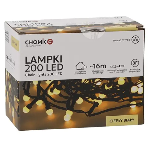 Гирлянда Chomik Шарики-змейка 200LED теплый белый 16 м (LED0146)
