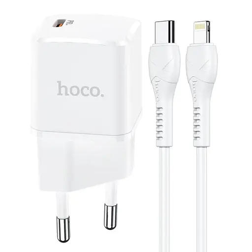 Адаптер сетевой HOCO Type-C to Lightning Cable Starter N10 набор с белым кабелем - фото 2