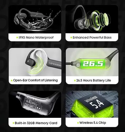Бездротові кісткові навушники Langsdom BE-10 Pro чорний 32 Гб - фото 8