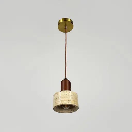 Світильник із підвісним травертиновим корпусом та дерев'яною фурнітурою Ø12х18 см Line F ST001-120 - фото 8