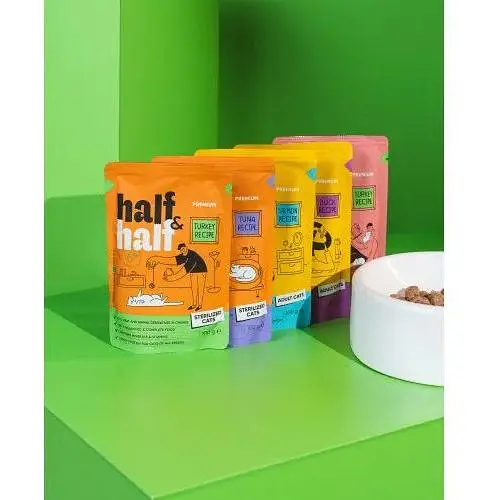 Корм влажный Half&Half для стерилизованных кошек кусочки с индейкой в ​​желе в форме пауча 100 г - фото 5