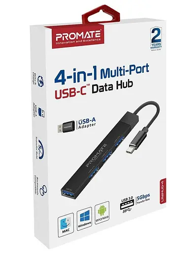 USB-хаб Promate USB-хаб на 4 порта (litehub-4.black) - фото 2