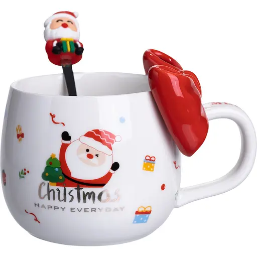 Чашка порцелянова Christmas Ribbon 400 мл з ложкою червоний  FM-CS-19A