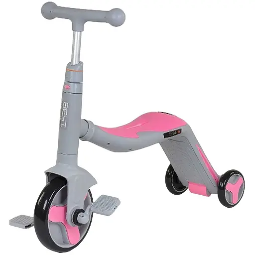 Дитячий самокат 3 в 1 Best Scooter з музикою та підсвічуванням 62х25х28 см Сіро-рожевий 000254949