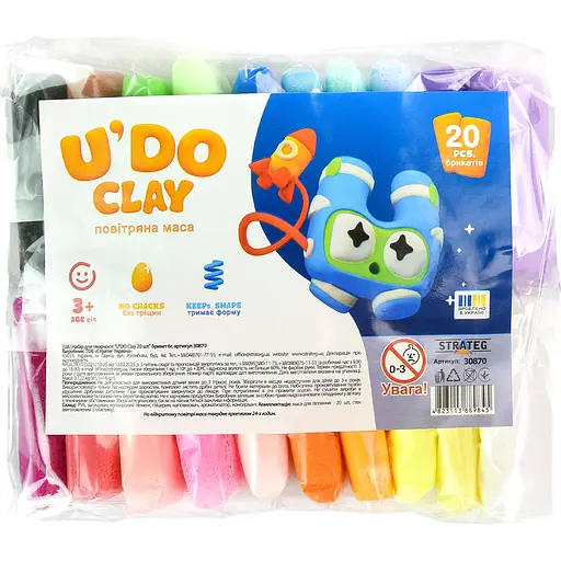 Набір для творчості Strateg U'DO Clay 120 г (6 г x 20 шт.) (30870) - фото 1