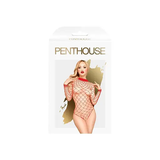Боди Penthouse Scandalous Red крупная сетка высокий воротник длинные рукава XL - фото 3