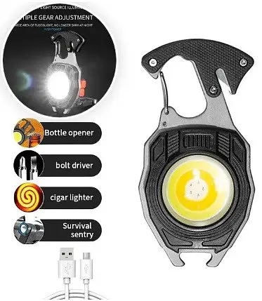 Мини фонарик брелок Multifunctional W5147 COB белый желтый красный свет светильник с карабином открывашкой - фото 7