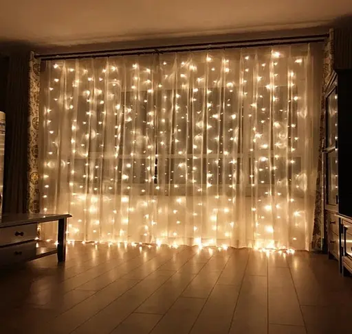Гірлянда штора Водоспад 240 led велика лампа 3D Теплий білий світ 3м х 2м (силіконовий провід з подовженням) - фото 3