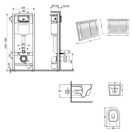 Набір Q-tap Nest 4 в 1 підвісний унітаз Jay Ultra Quiet 520x360x320 + комплект інсталяції QT07335175W48186 - фото 8