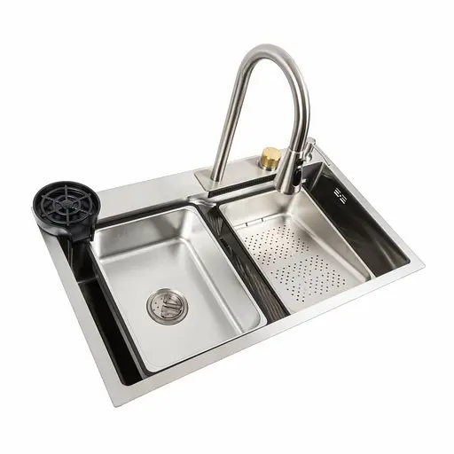 Кухонна мийка 75x45B PVD сатин Platinum Handmade Водоспад, Satin - фото 4