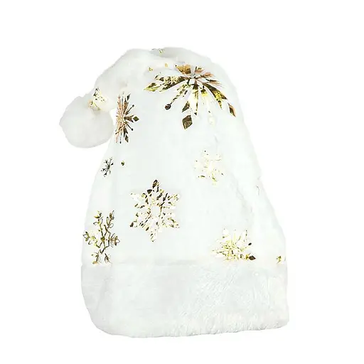 Новорічна шапка Святого Миколая Bambi 6241-22(Gold-2) білий, золоті сніжинки - фото 1
