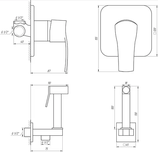 Набір гігієнічного душа прихованого монтажу Globus Lux GLQU-0110-Q, Хром - фото 4