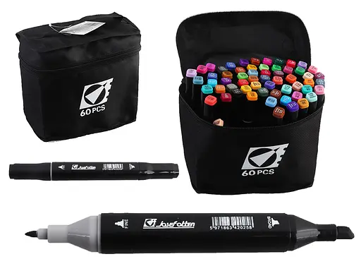 Набор скетчмаркеров двусторонних, 60 шт., 60 цветов, круглый/скошенный наконечник, в сумке