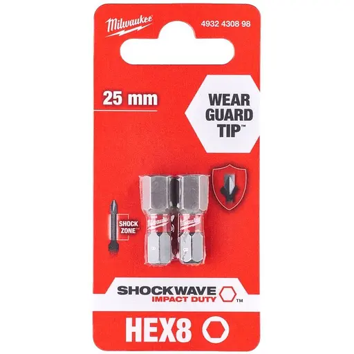 Біти Milwaukee Shockwave Hex 8х25 мм 2 шт. (4932430898) - фото 2
