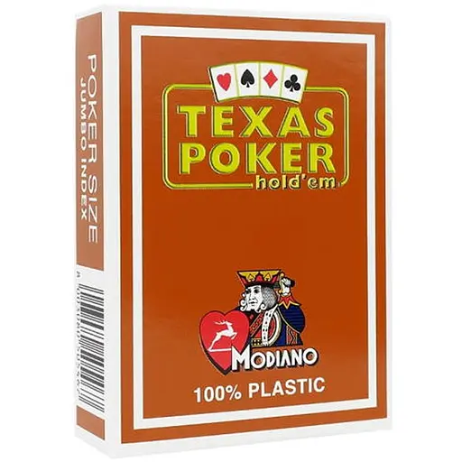 Карты игральные Modiano Texas Poker 100% Plastic 2 Jumbo Index (red) (PC_MPC100JR) - фото 1