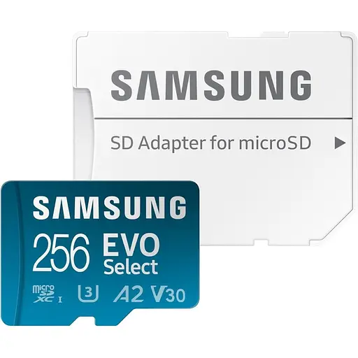 Карта памяти Samsung MicroSDXC 256GB UHS-I U3 Class 10 V30 A2 EVO Select + SD Adapter (MB-ME256KA) (107645)