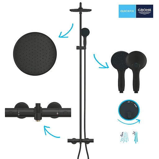 Душова система з термостатом для ванни Grohe Quickfix Vitalio Start 250 269882431, Чорний матовий - фото 2