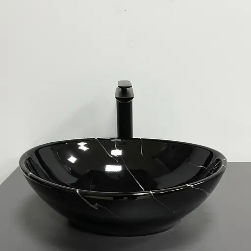 Умивальник VBI Parma black marmo glossy накладний VBI-011023, Чорний - фото 2